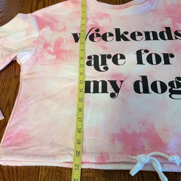 women’s pink pet lover TIE DYE crop sweatshirt WEEKENDS ARE FOR MY DOG L cotton - Picture 8 of 10